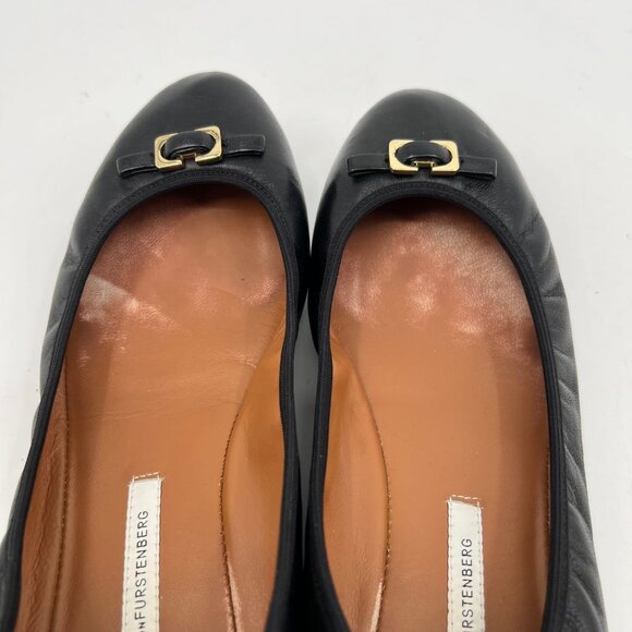 Diane Von Furstenberg Black Leather Flats | Classic Style - Picture 5 of 8